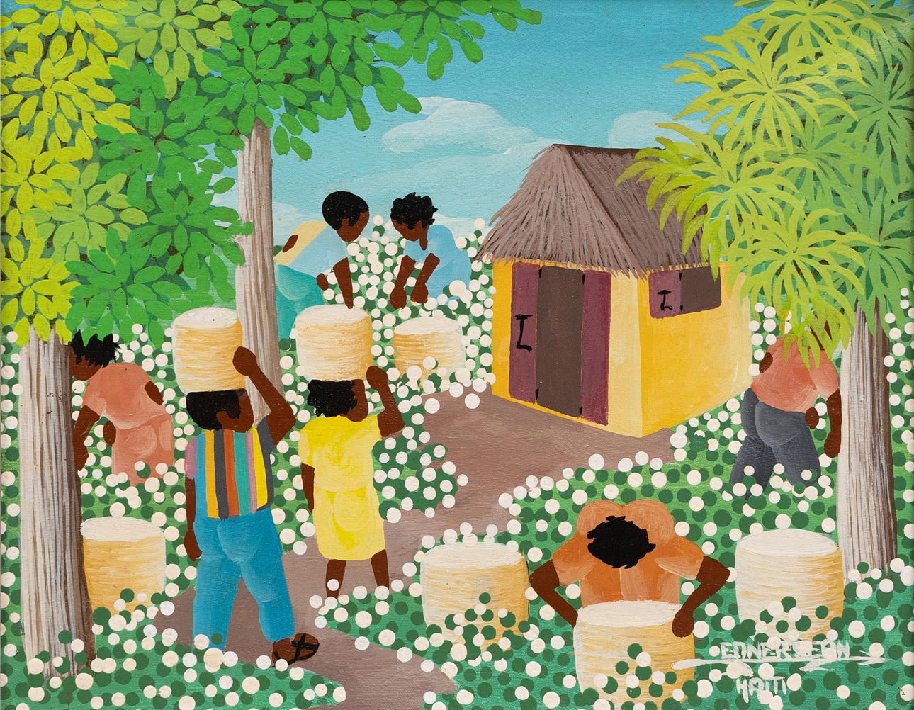 JEAN EDNER (HAITI, FÖDD 1955). Bomullsarbetare, olja på duk, signerad ...