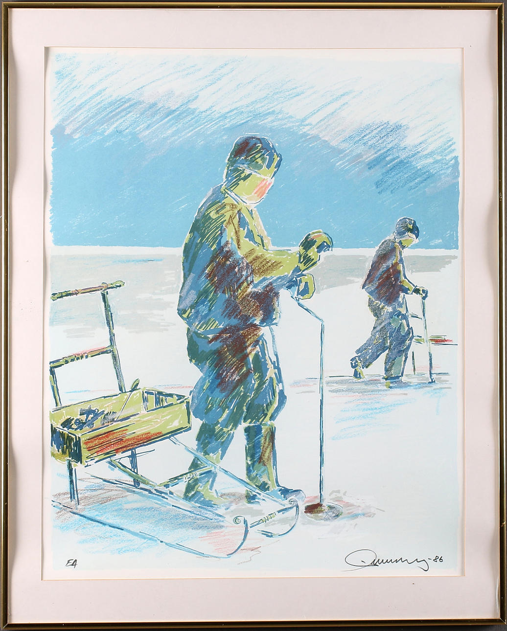 EINAR WENNBERG. Pimpelfiskare, färglitografi.