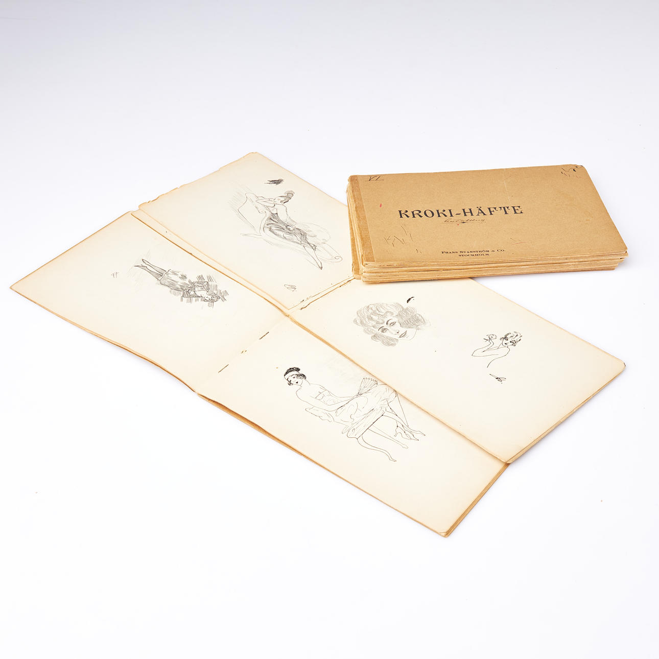 OIDENTIFIERAD KONSTNÄR. Drawings, ink and pencil, 1920s, monogram signed and booklets with signature.
