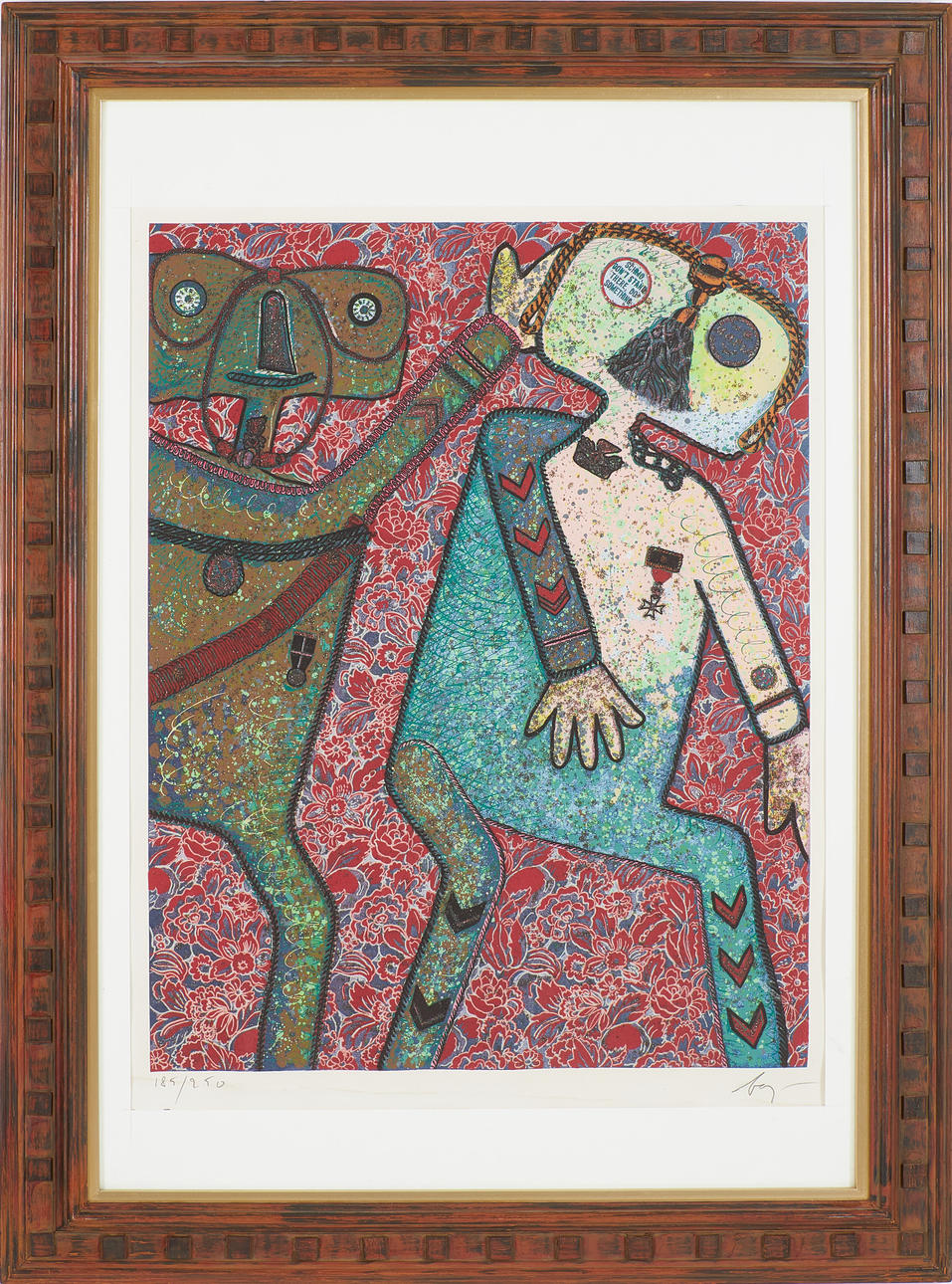 ENRICO BAJ. Silkscreen with glitter appliqué, signed and numbered 185/250.