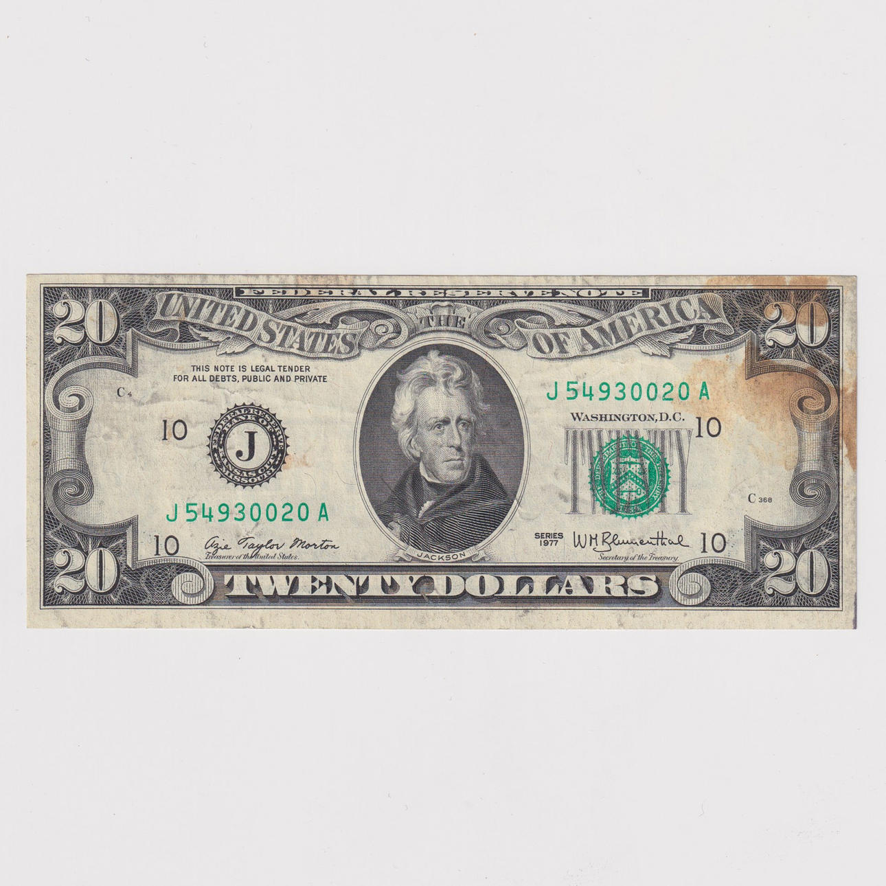 A TWENTY DOLLAR ERROR BANK NOTE USA.