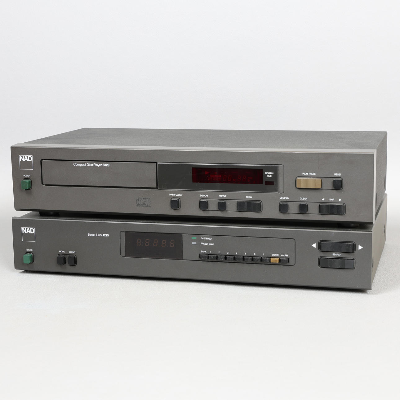NAD ELECTRONICS. A 5320 CD PLAYER AND 4225 STEREO TUNER (2).