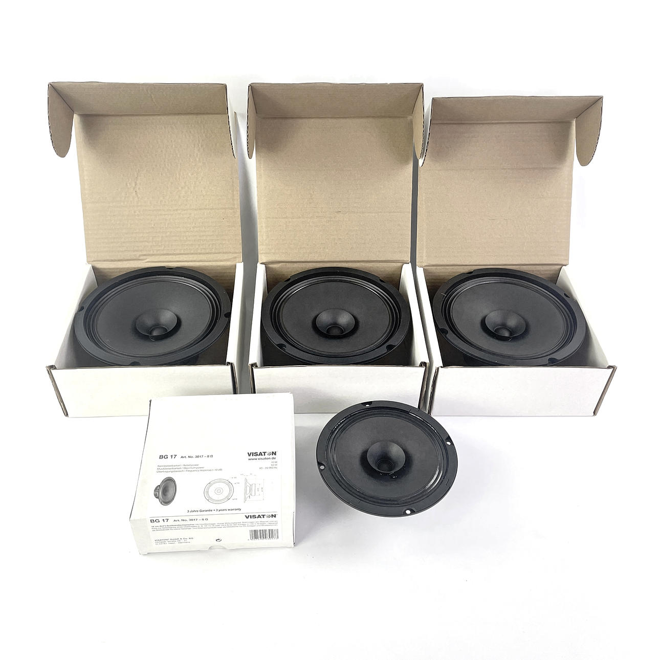 SPEAKER ELEMENTS, 4 pcs. Visaton “BG20" & “BG17", 8 ohms, new in packaging.
