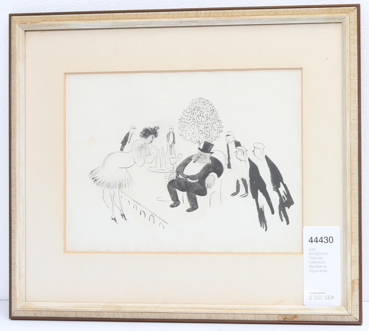 IVAR AROSENIUS. TILLSKRIVEN. Caféinteriör. Blandteknik. Intyg a tergo.