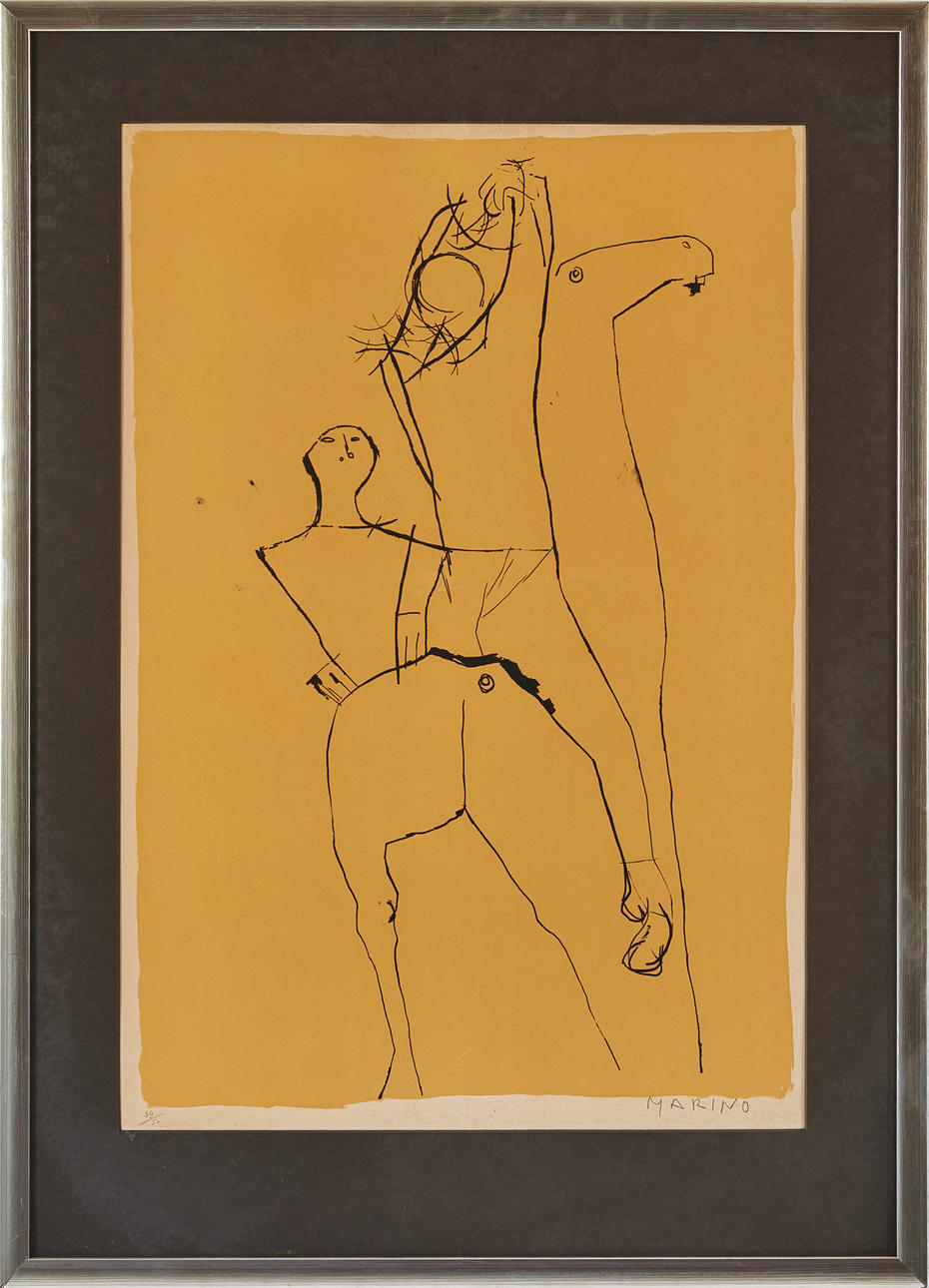 MARINO MARINI. “Due acrobati con cavallo”, lithograph, signed, numbered 39/50.