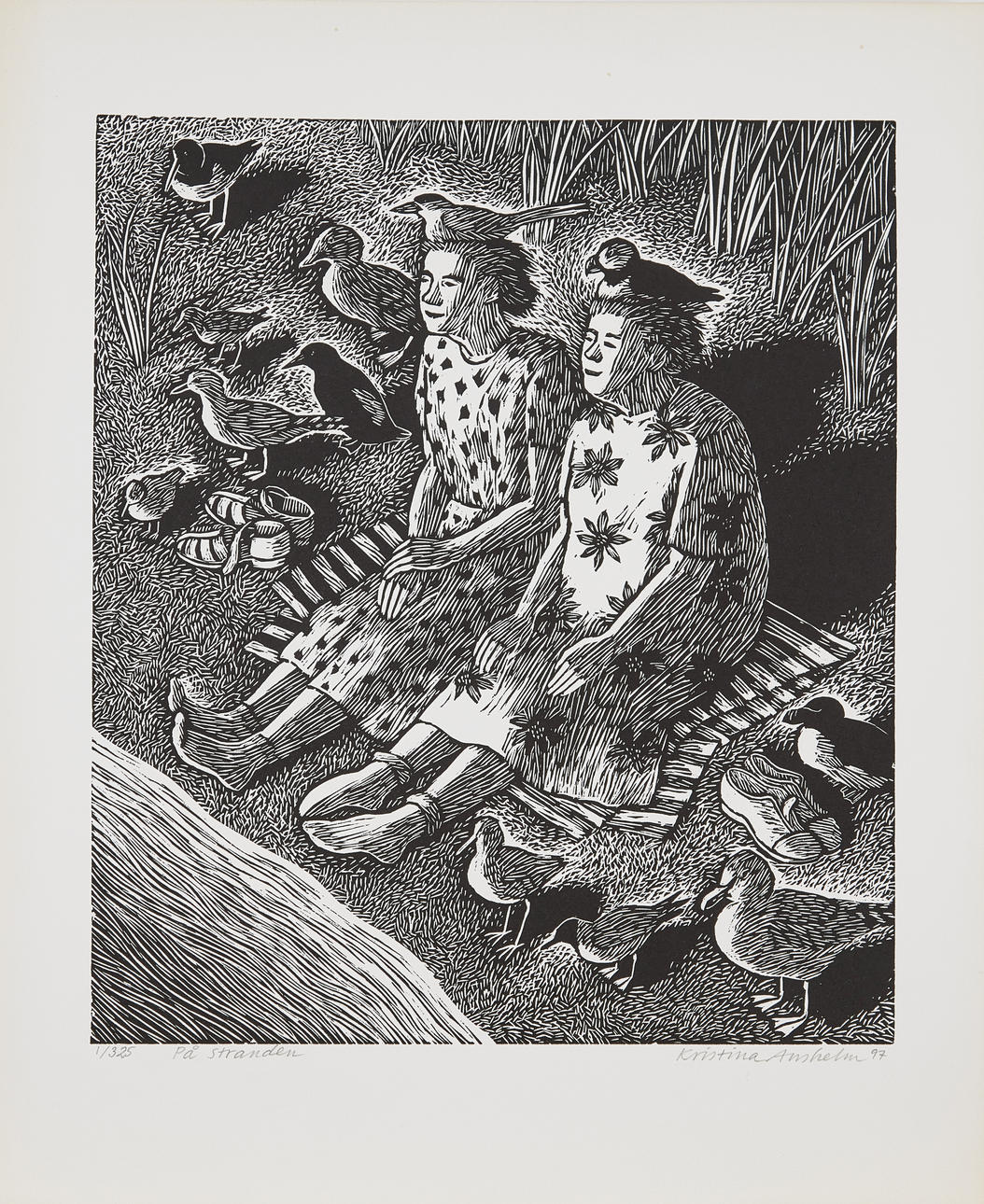 KRISTINA ANSHELM. “On the beach”, lithograph, signed, numbered 1/325, dated 1997.