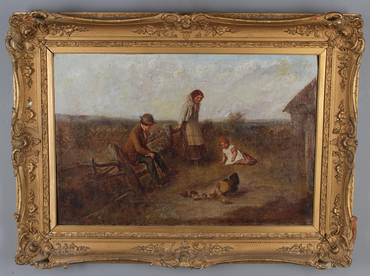 OKÄND KONSTNÄR (TROL. ENGLAND). På bondgården, olja på duk, monogramsignerad G.L, 1800-tal.