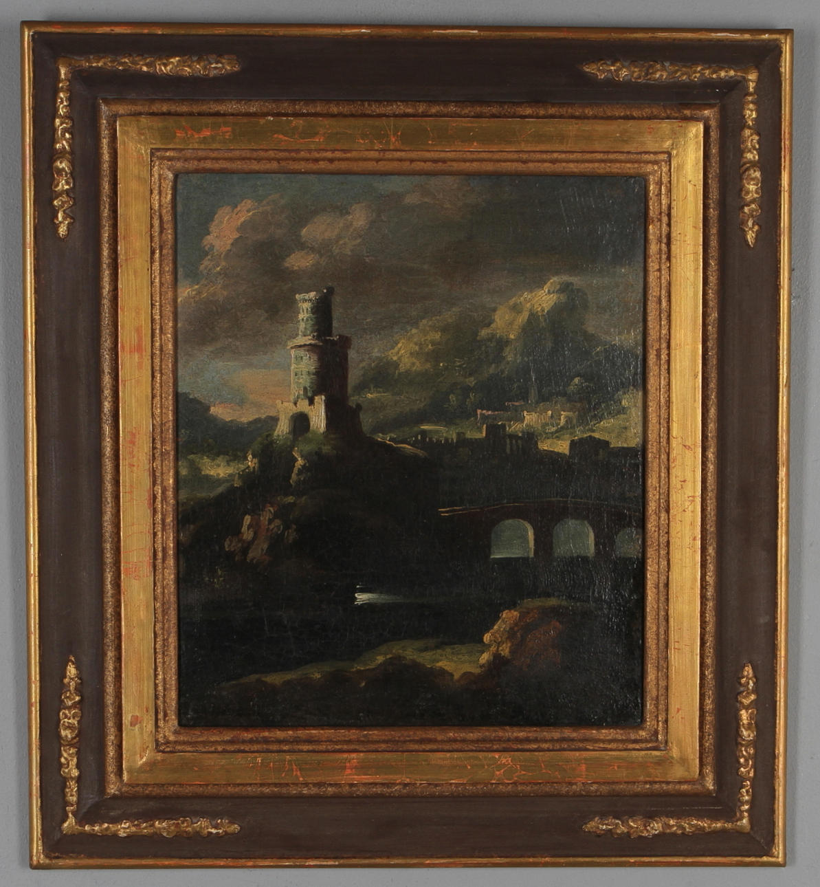 OKÄND KONSTNÄR. Landskap med borg, olja på duk, 17/1800-tal.