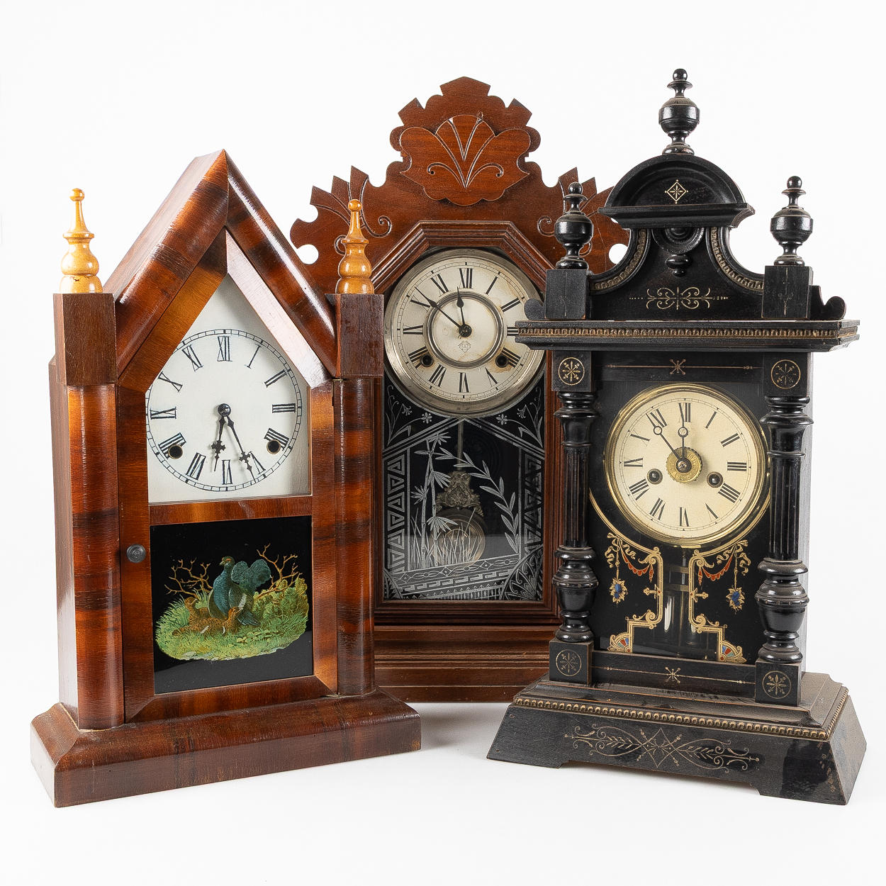 A set of 3 table clocks, circa 1900, including Junghans.