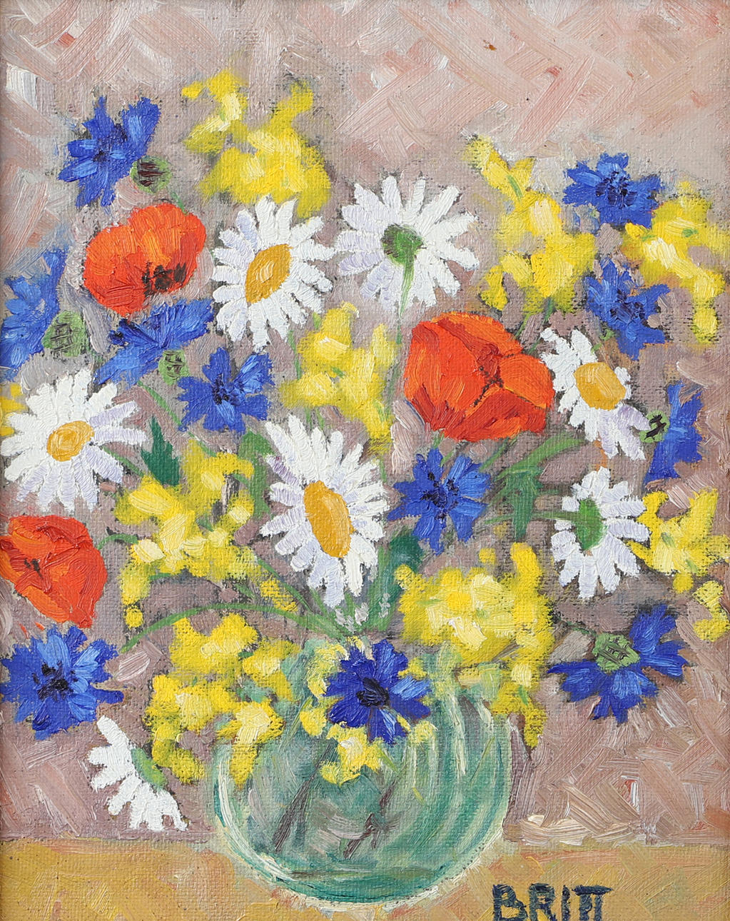OIDENTIFIERAD KONSTNÄR. Flower still life, oil on panel, signed Britt.