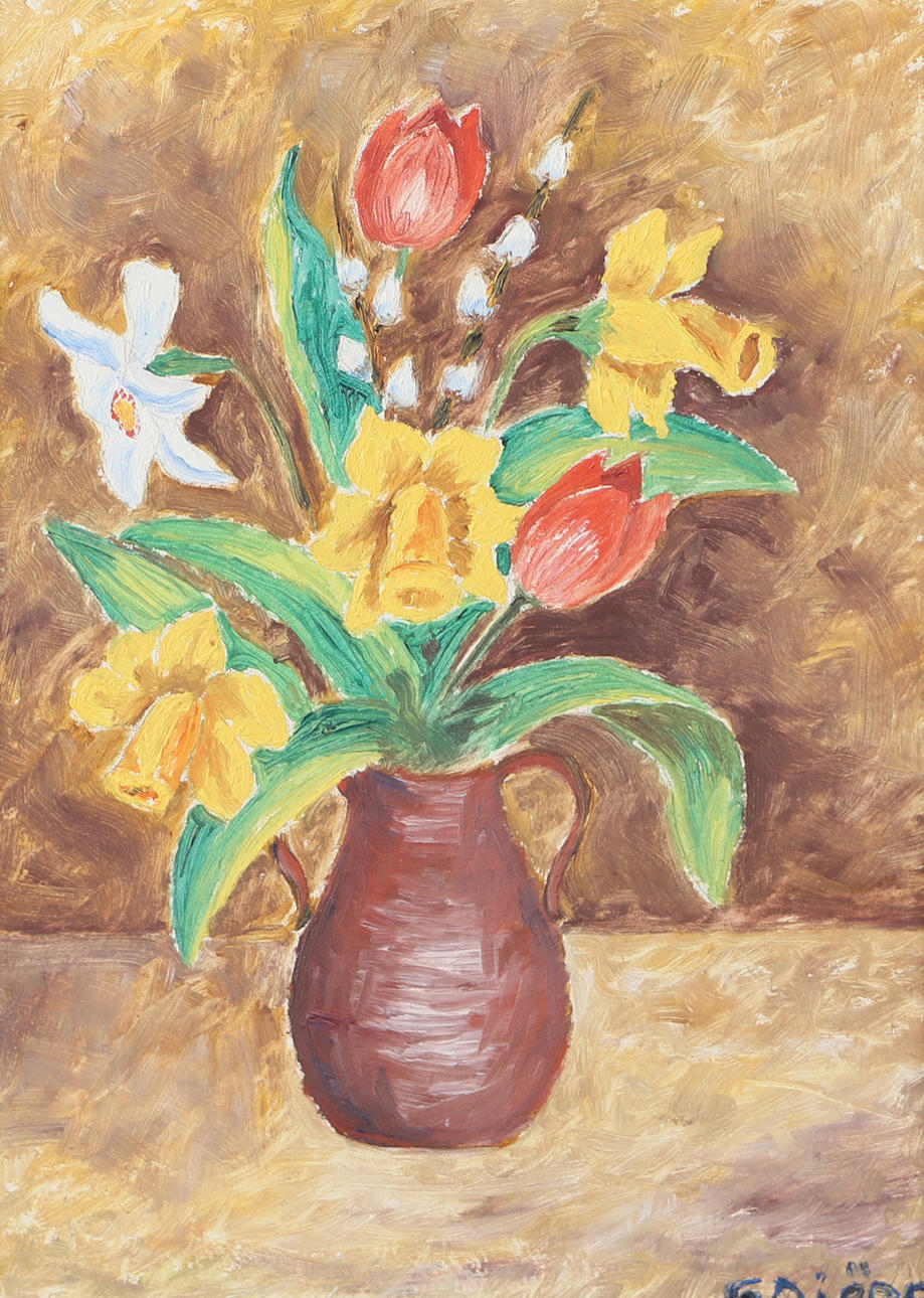 OIDENTIFIERAD KONSTNÄR. Flower still life, oil on panel, signed Bold.