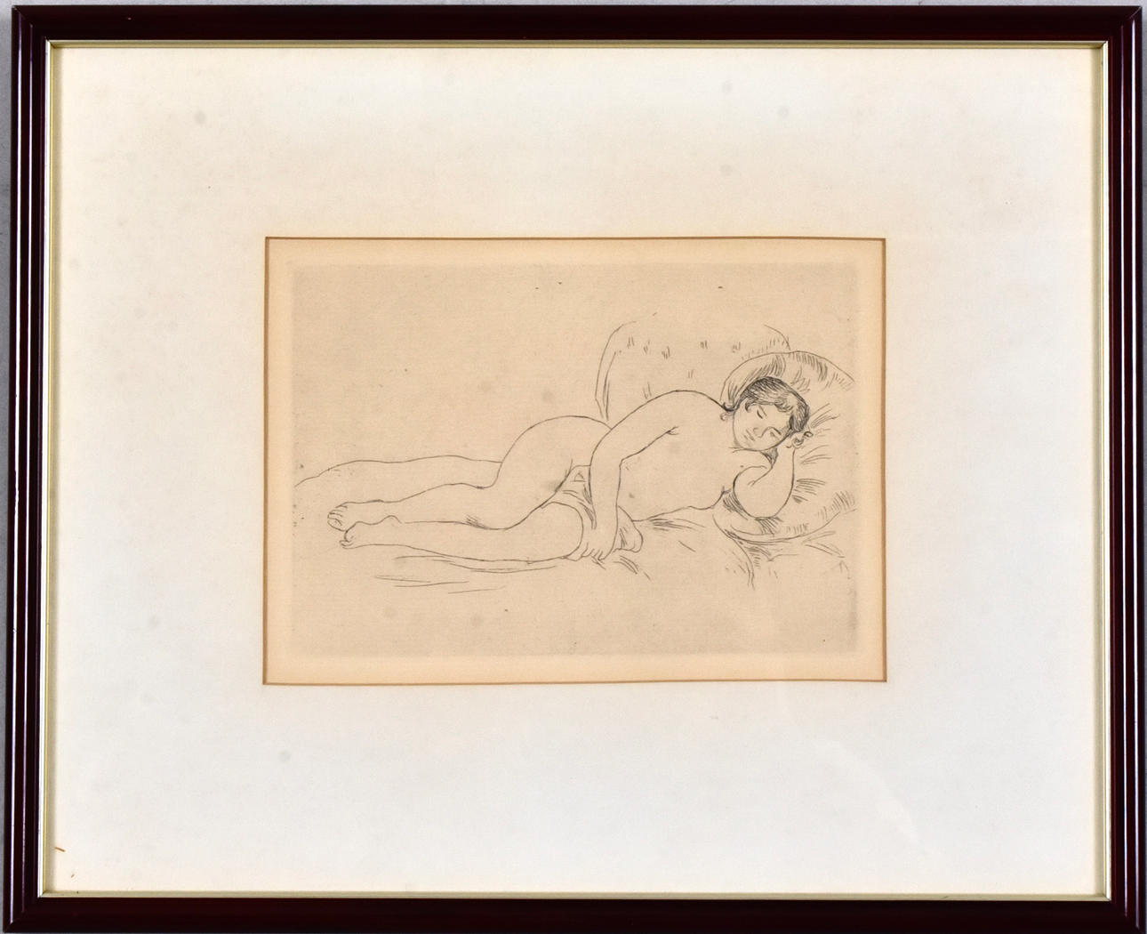 PIERRE AUGUSTE RENOIR, after, etching, resting act, (1906).