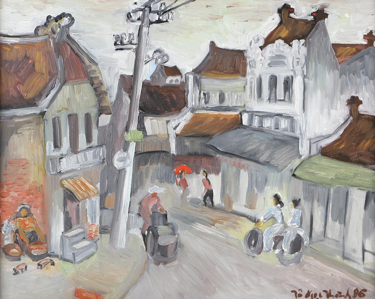 OIDENTIFIERAD KONSTNÄR. Cityscape, oil on canvas, indistinctly signed.