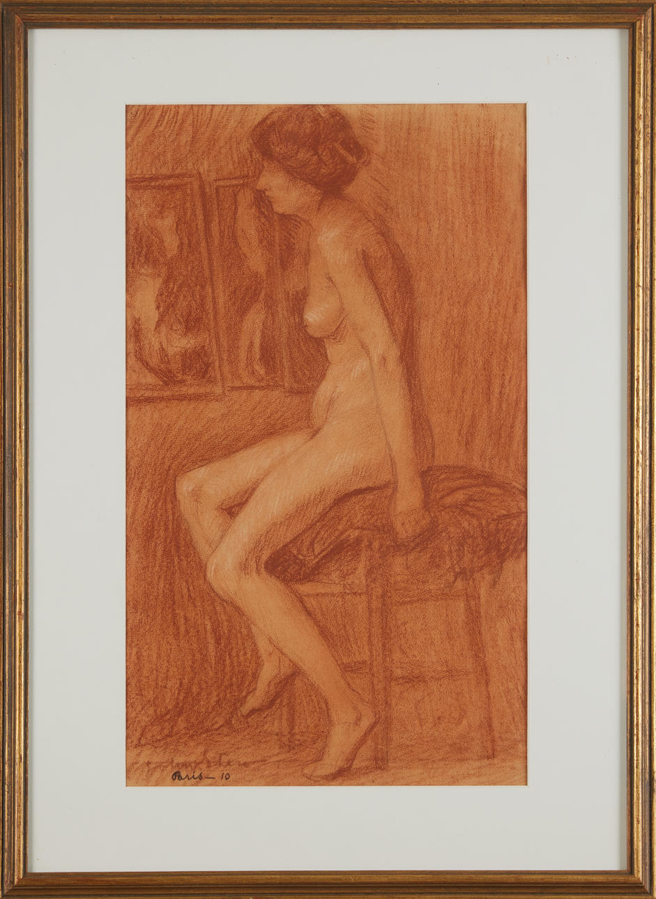 JOHN STEN (1879-1922). Model study, red chalk on paper, signed, dated -10, Paris.