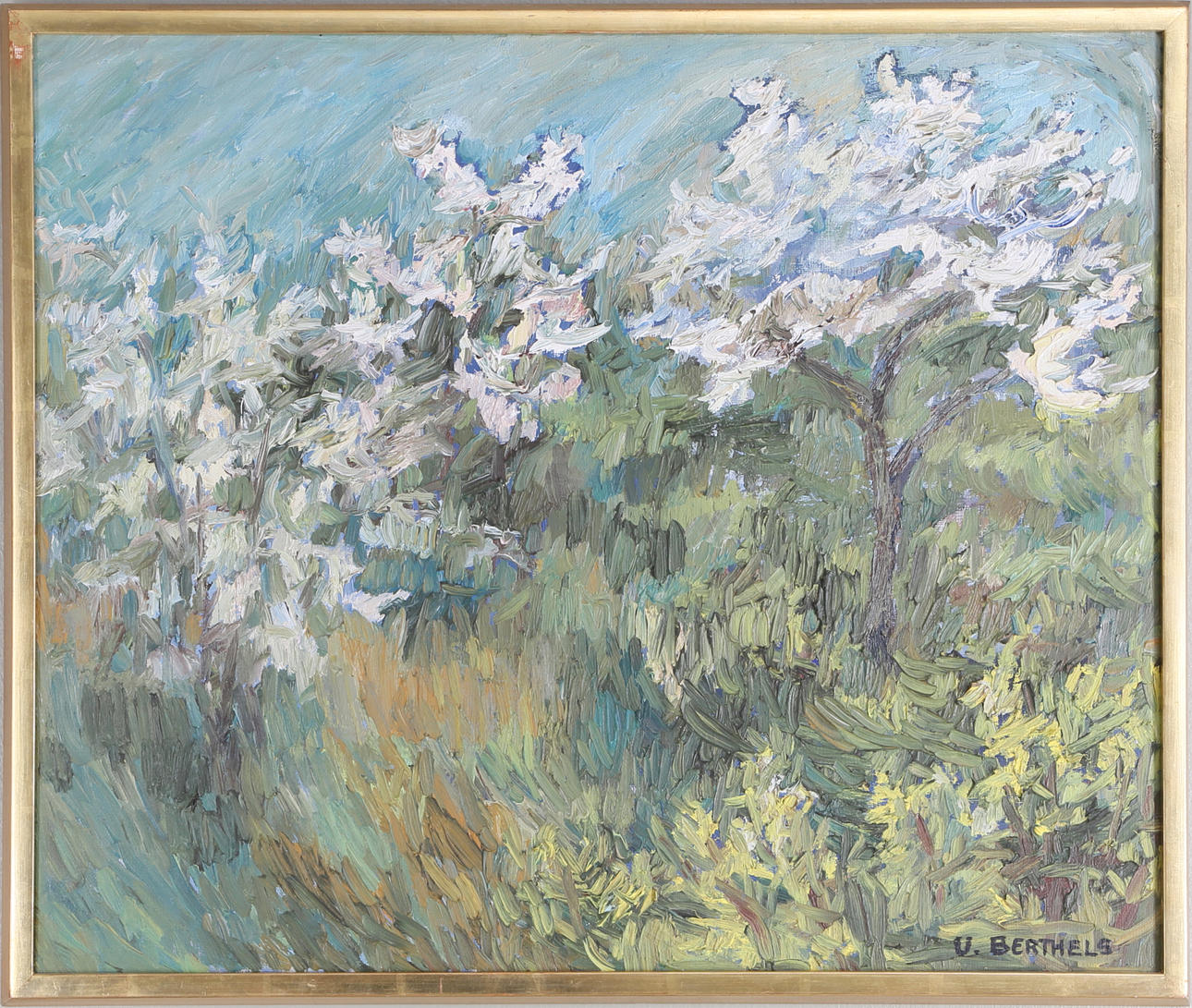ULLA BERTHELS. Blommande träd, olja på duk, signerad.