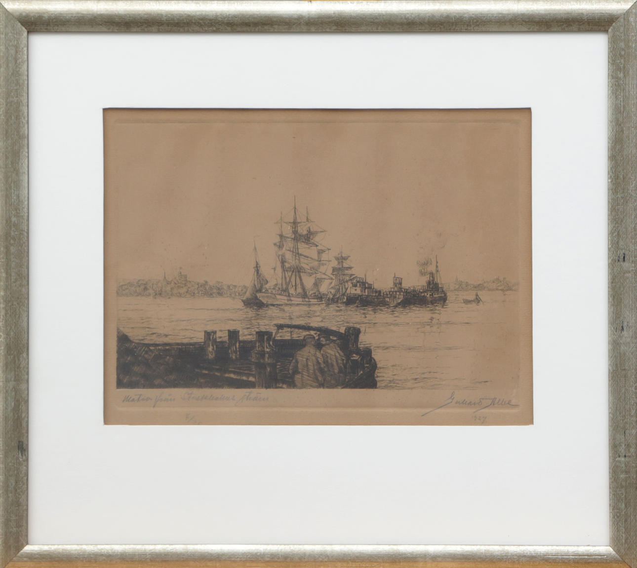 GERHARD ALBE. GRAPHIC SHEET, Motif from Stockholms ström, signed.