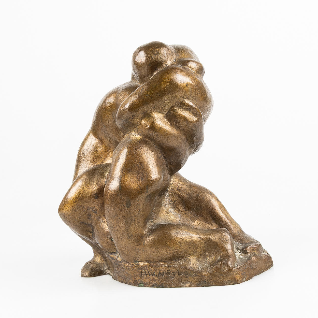 HELGE HÖGBOM. Sculpture, embracing figures, bronze.