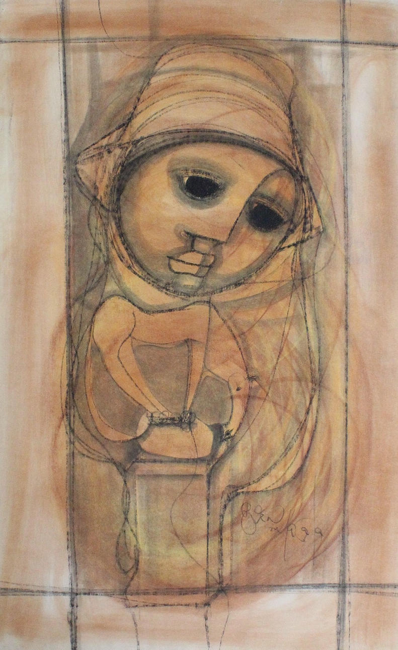 BEN MACALA (1937-1997). Mixed media on paper “Face”.