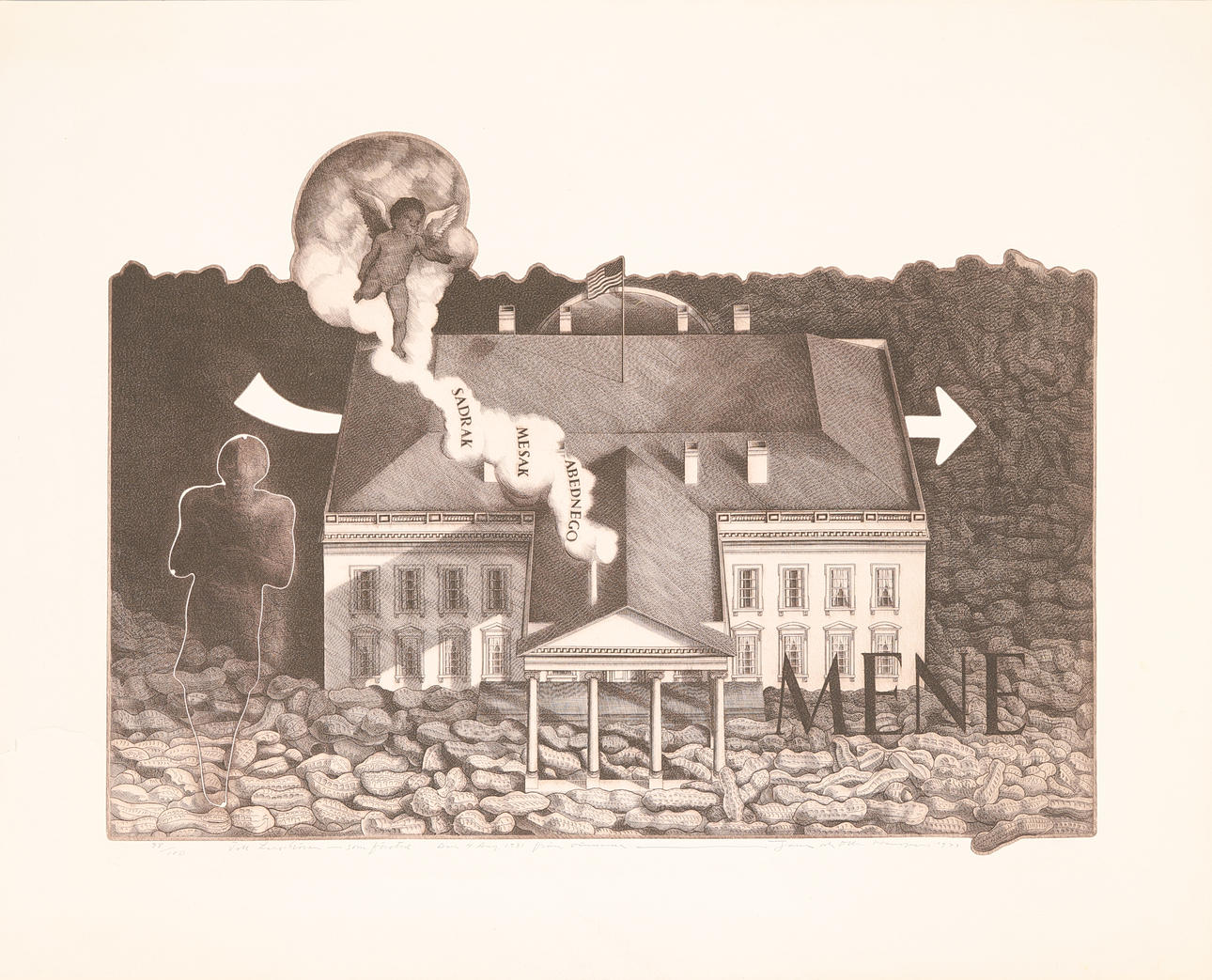 OLLE HANSPERS. “Mene, mene tekel”, copper engraving, signed with dedication and numbered 98/100, dated 1979.