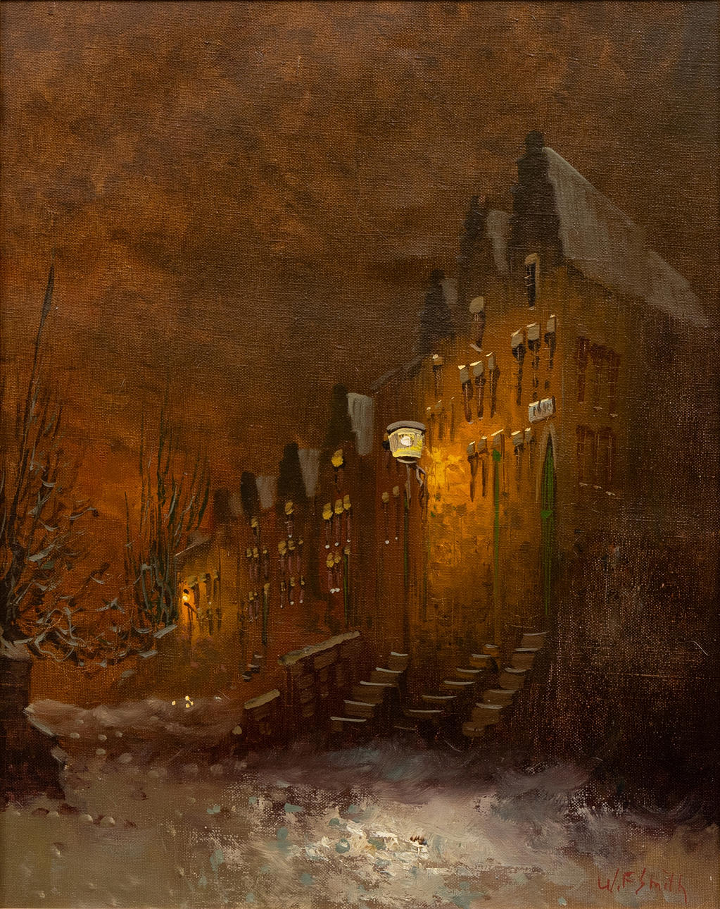 OIDENTIFIERAD KONSTNÄR. Cityscape, oil on canvas, signed W F Smith.