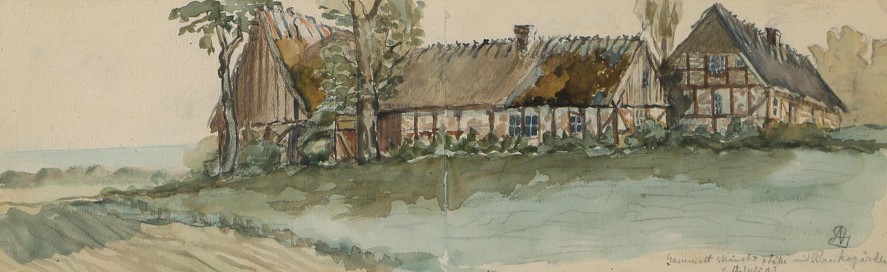 OIDENTIFIERAD KONSTNÄR. “Bankogården Helsingborg”, watercolour, monogram signed.