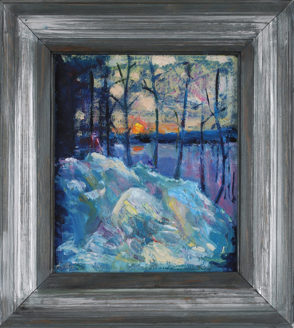 LOTTA GUSTAFSSON. Sunset, oil on panel, signed.