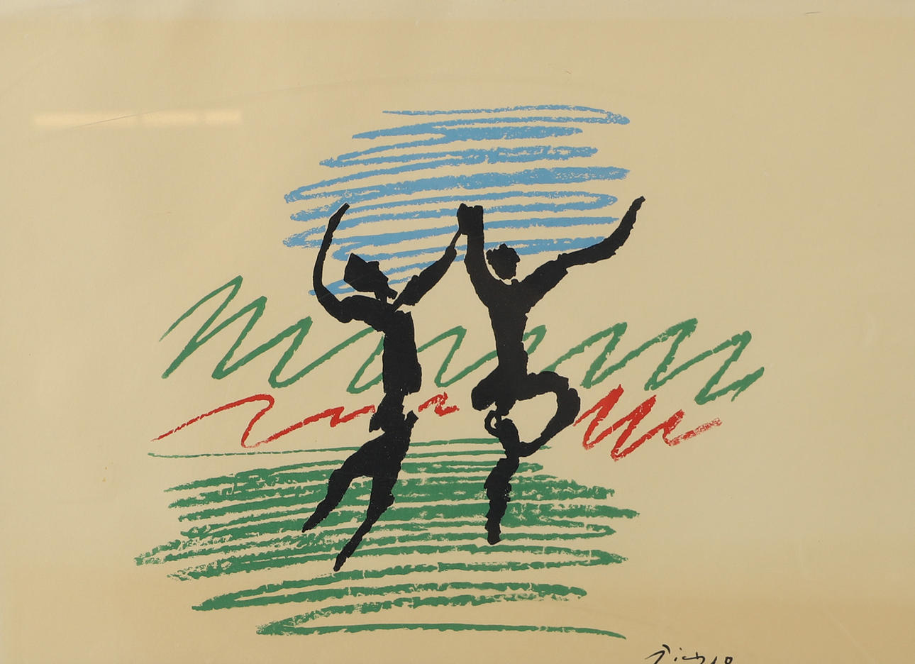 PABLO PICASSO. EFTER. Komposition med figurer, indrammet tryk.