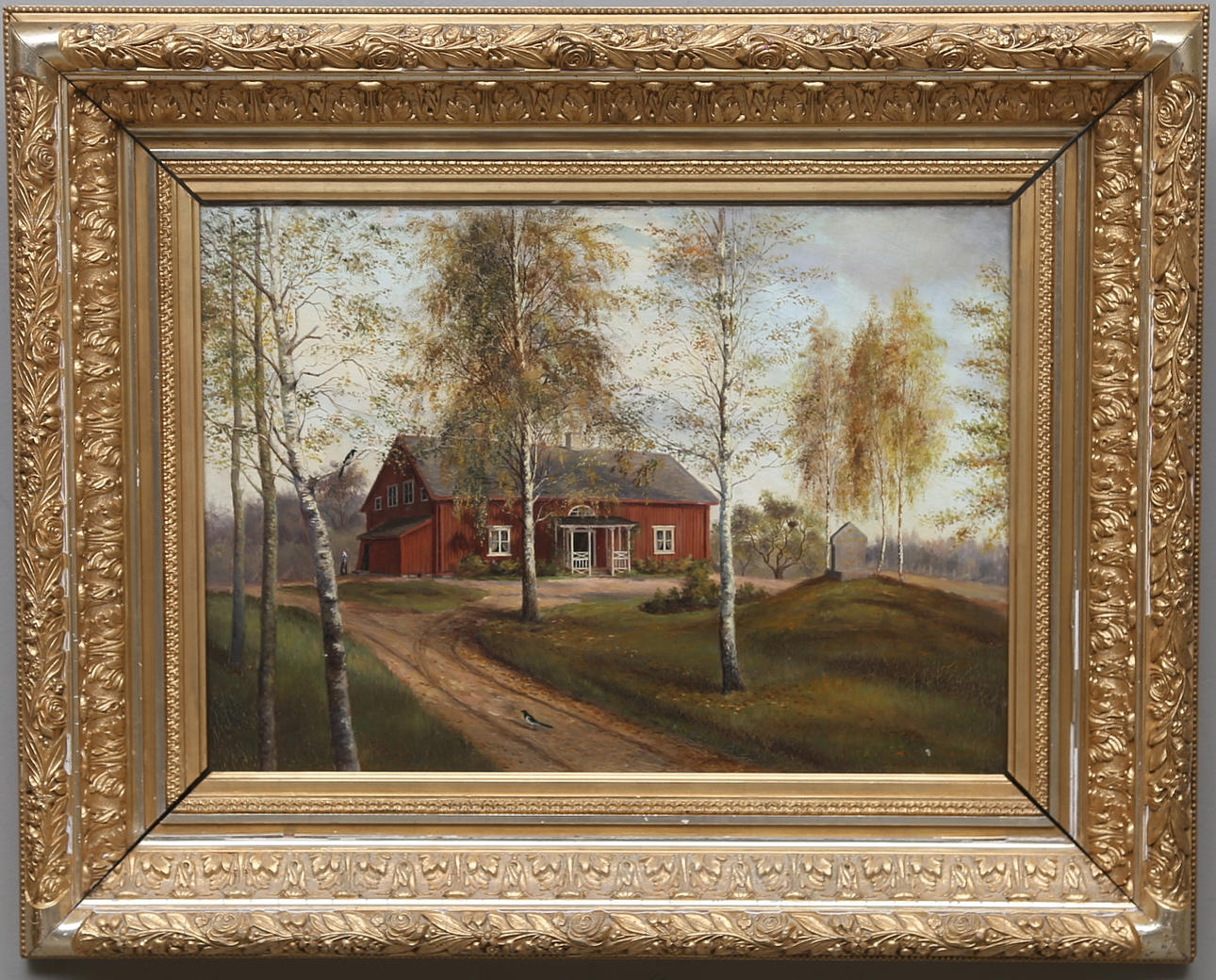 GUMME ÅKERMARK. Axel Johan Pihlgrens födelsehus. Olja på duk, signerad och daterad 1899.