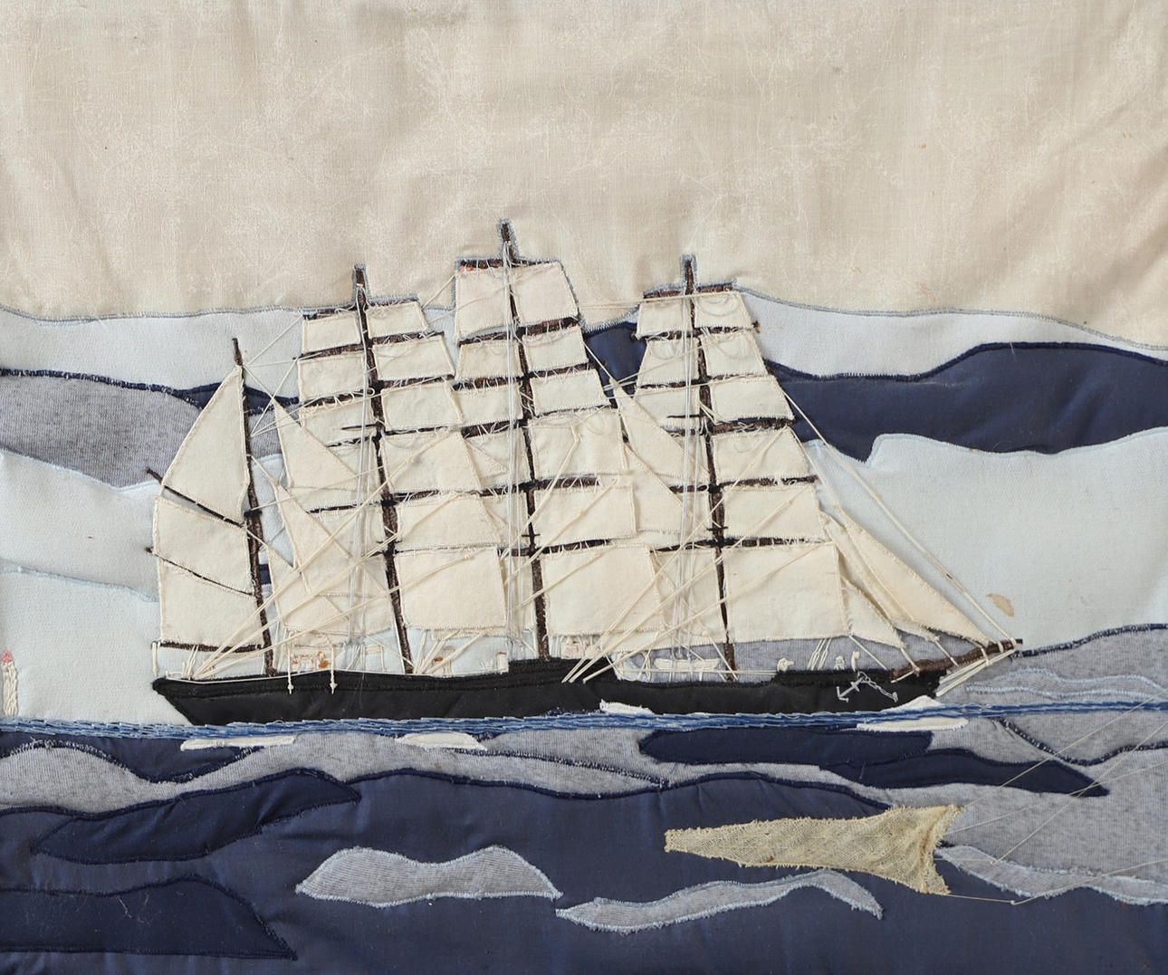 OIDENTIFIERAD KONSTNÄR. “Four-masted bark”, textile board, indistinctly signed.