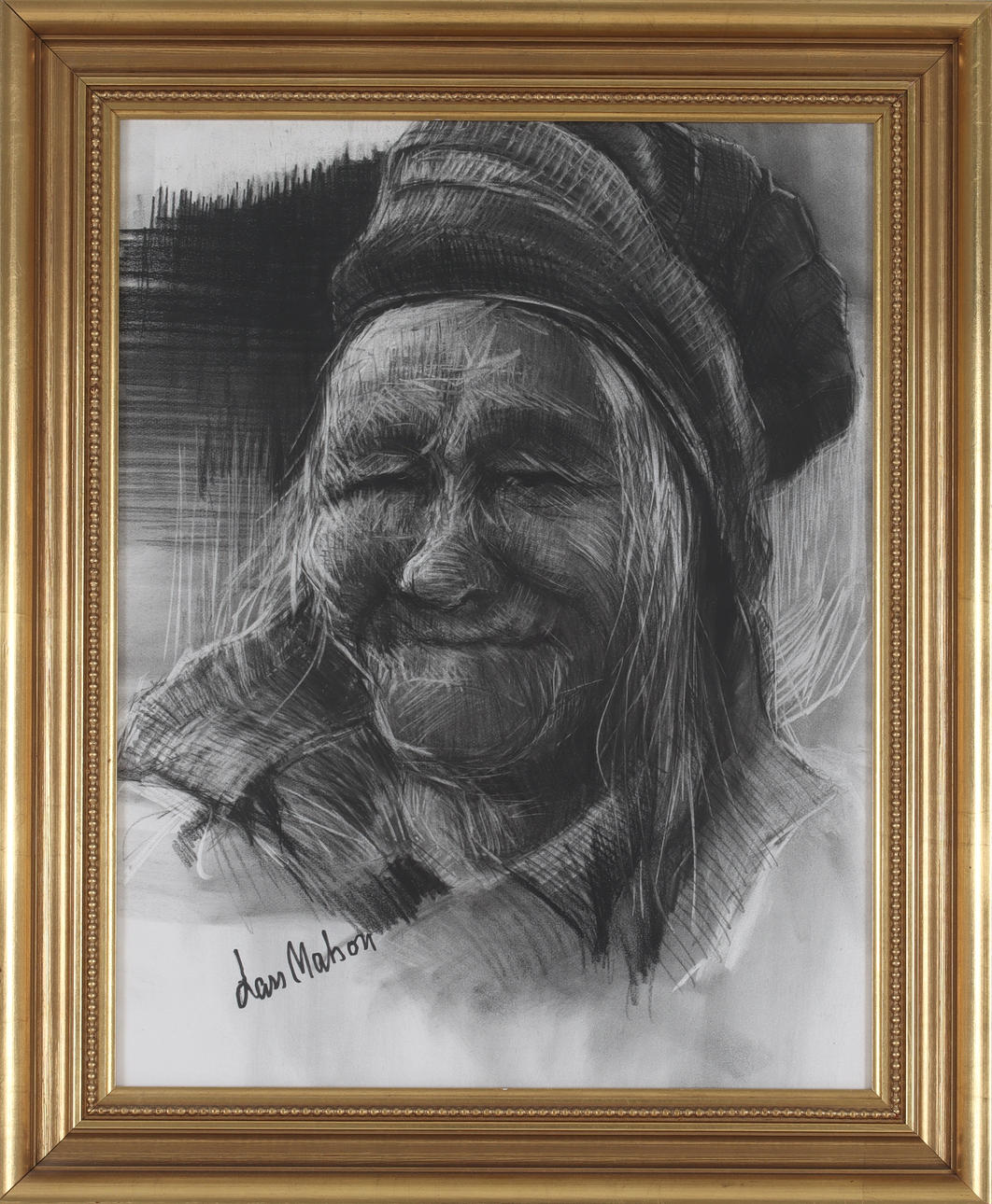 LARS MATSON. Portrait, charcoal drawing, signed.