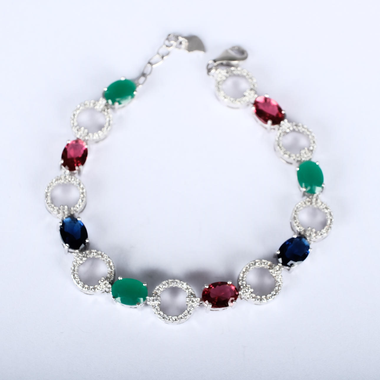 BRACELETS. Silver with different coloured stones 20th century.