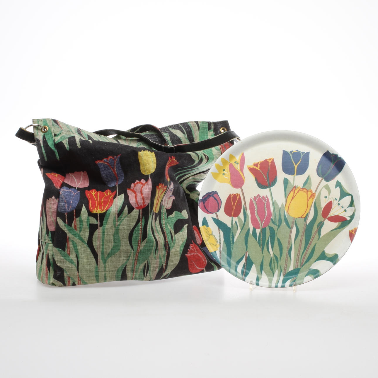 VÄSKA samt BRICKA, Josef Franks tulpanmönster.