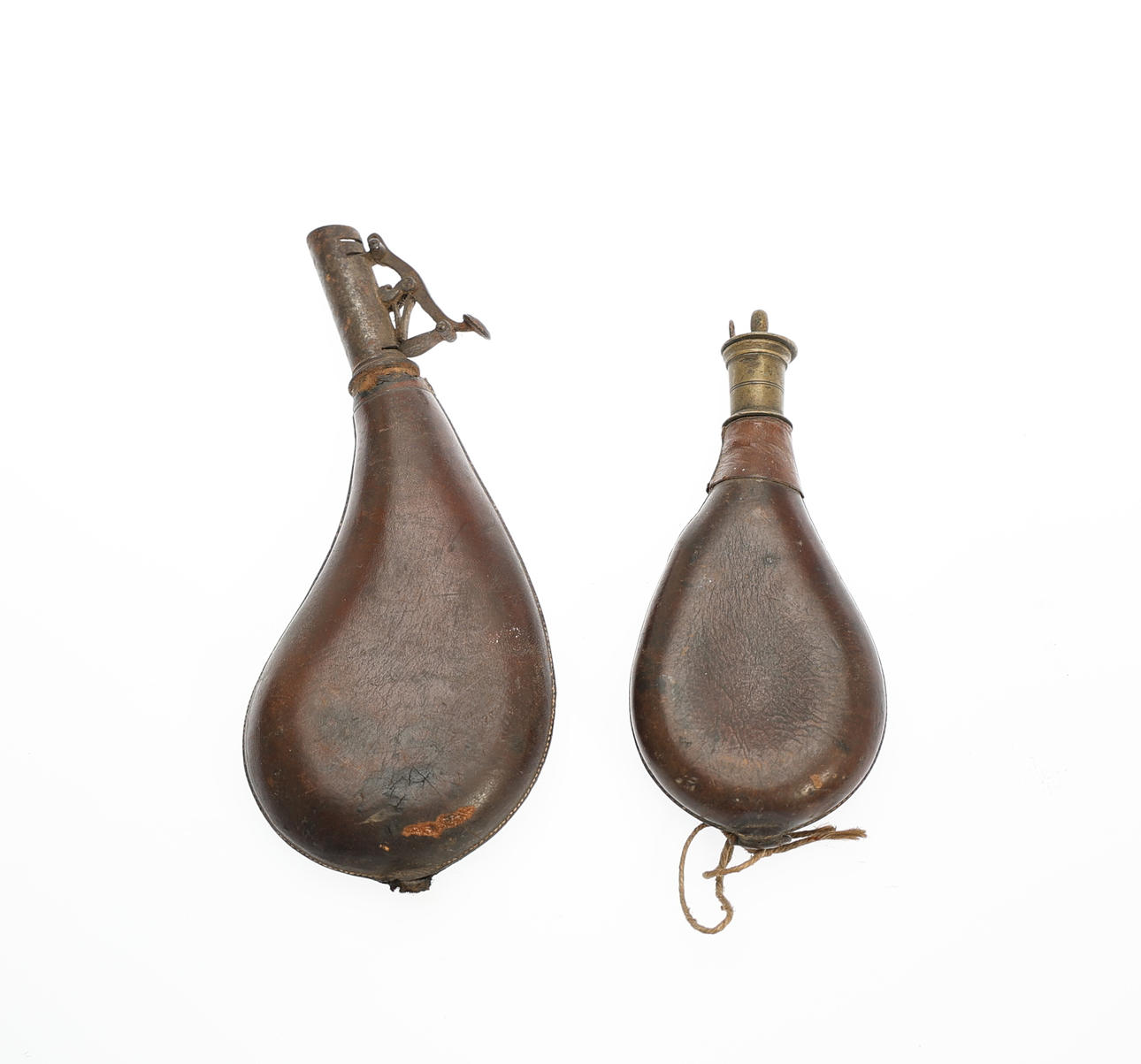 TWO 19TH CENTURY LEATHER SHOT FLASKS. Weapons & Militaria - Other ...