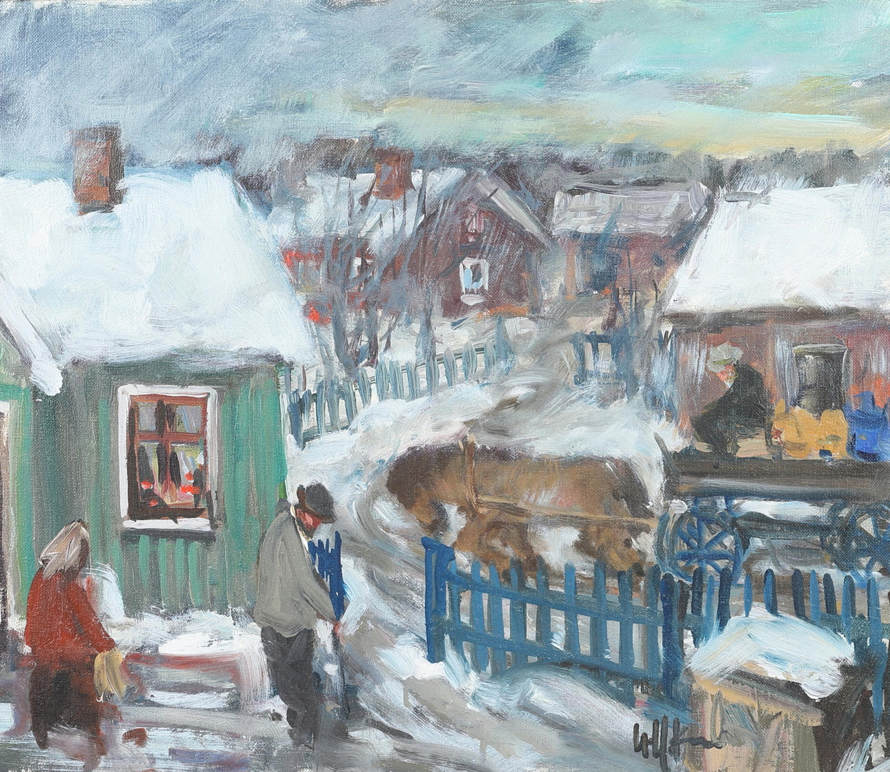 UNO HUBERT KARLSSON. Oil on canvas, figurative scene, signed.