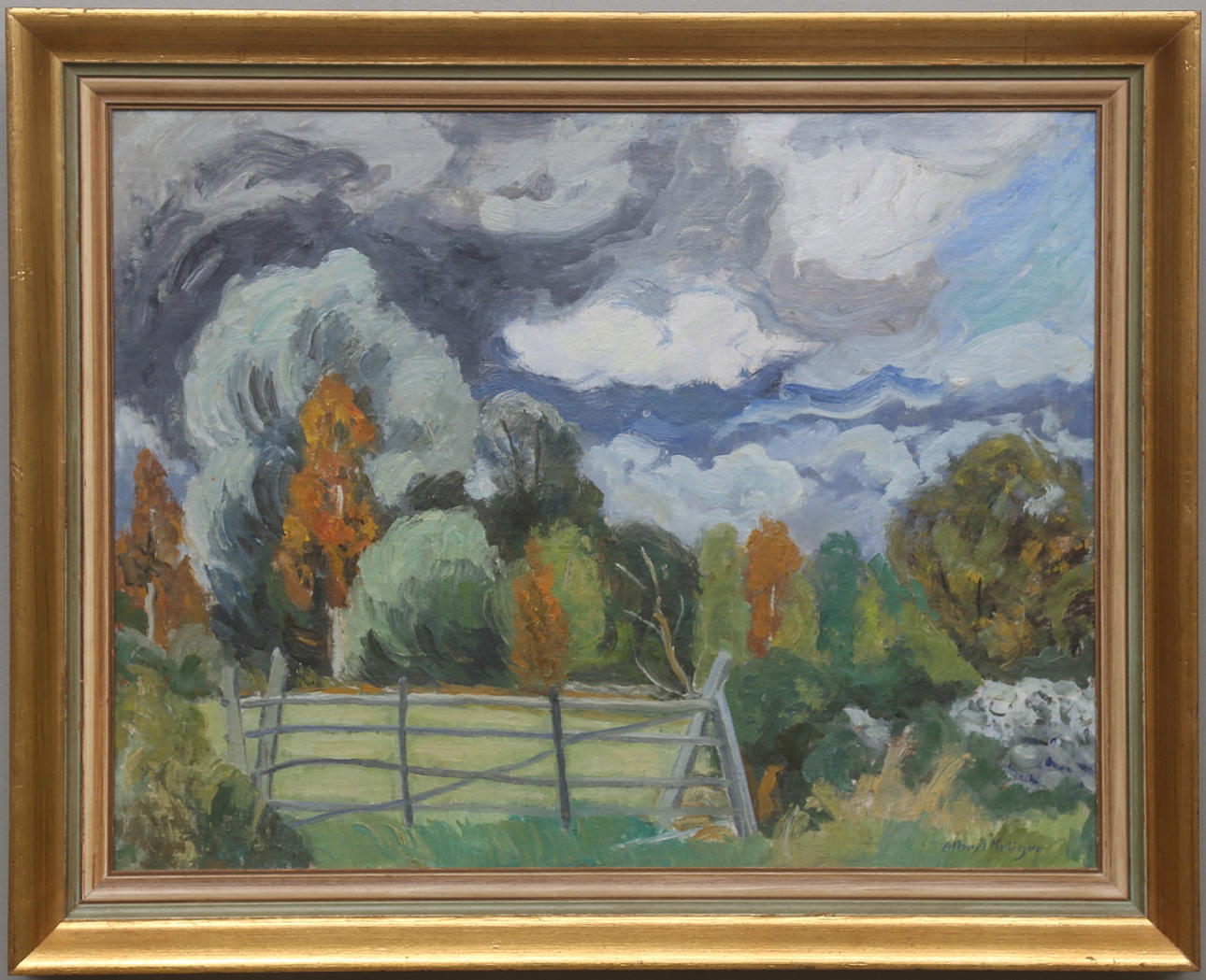 ALBERT KRÜGER. "Ovädersbyar, Öland". Olja på pannå. Signerad.