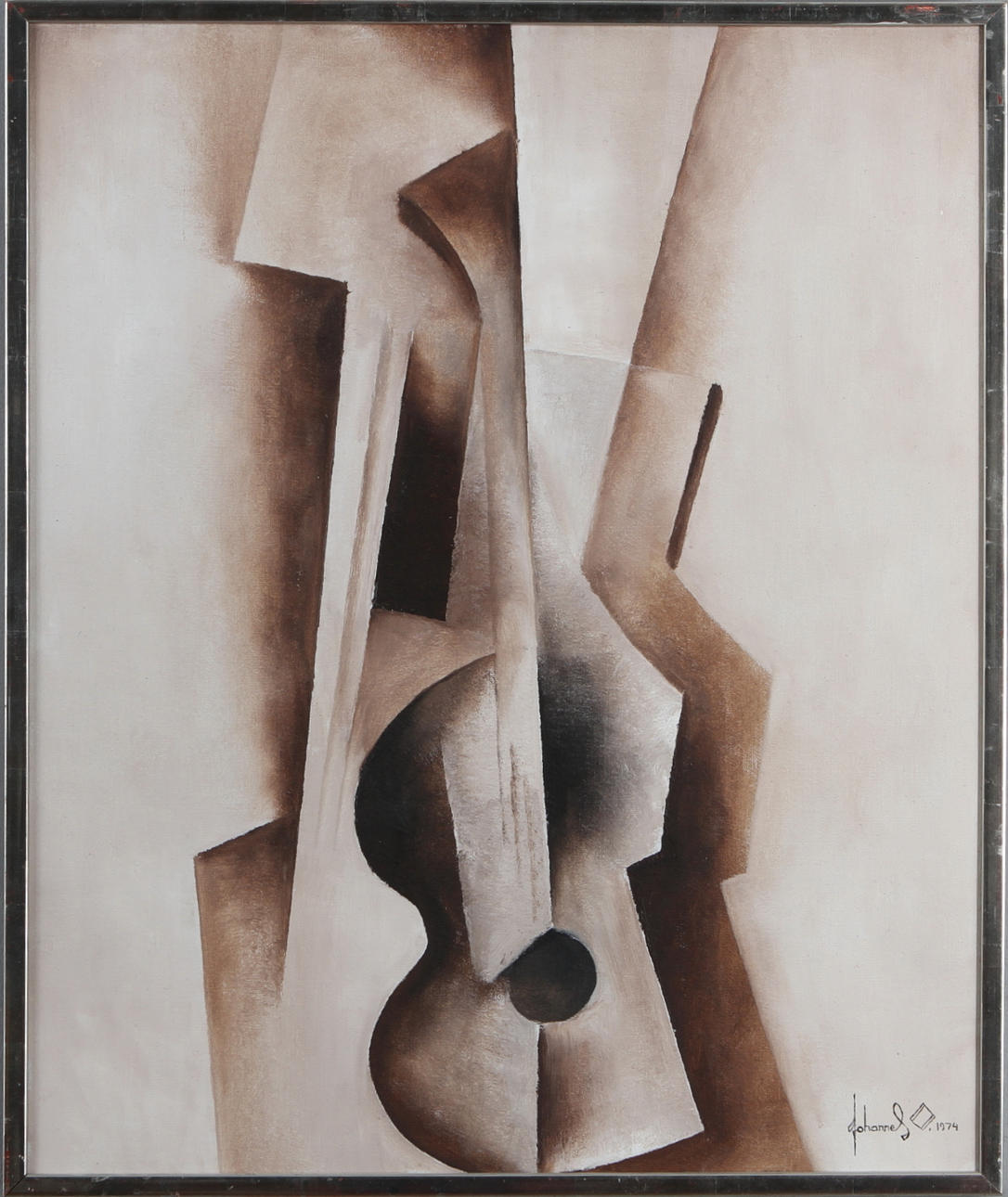 JOHANNES OLSSON. Komposition med musikintrument, olja på duk, signerad och daterad 1974.