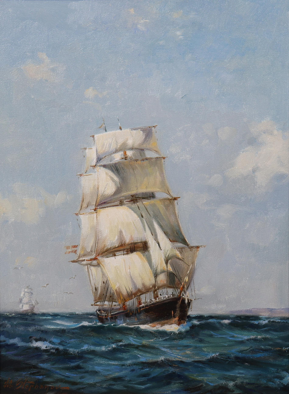 OIDENTIFIERAD KONSTNÄR. Öl an Bord, Segelschiff.