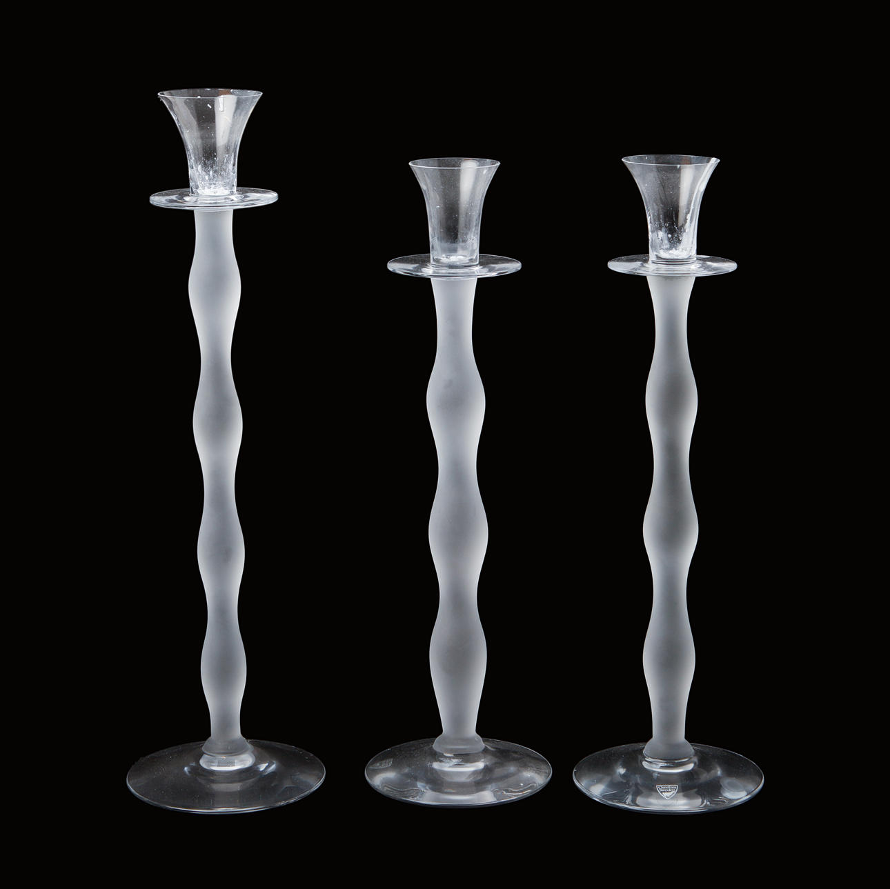 ANNE NILSSON. "Celeste", Ljusstakar, 3 st, glas, Orrefors.