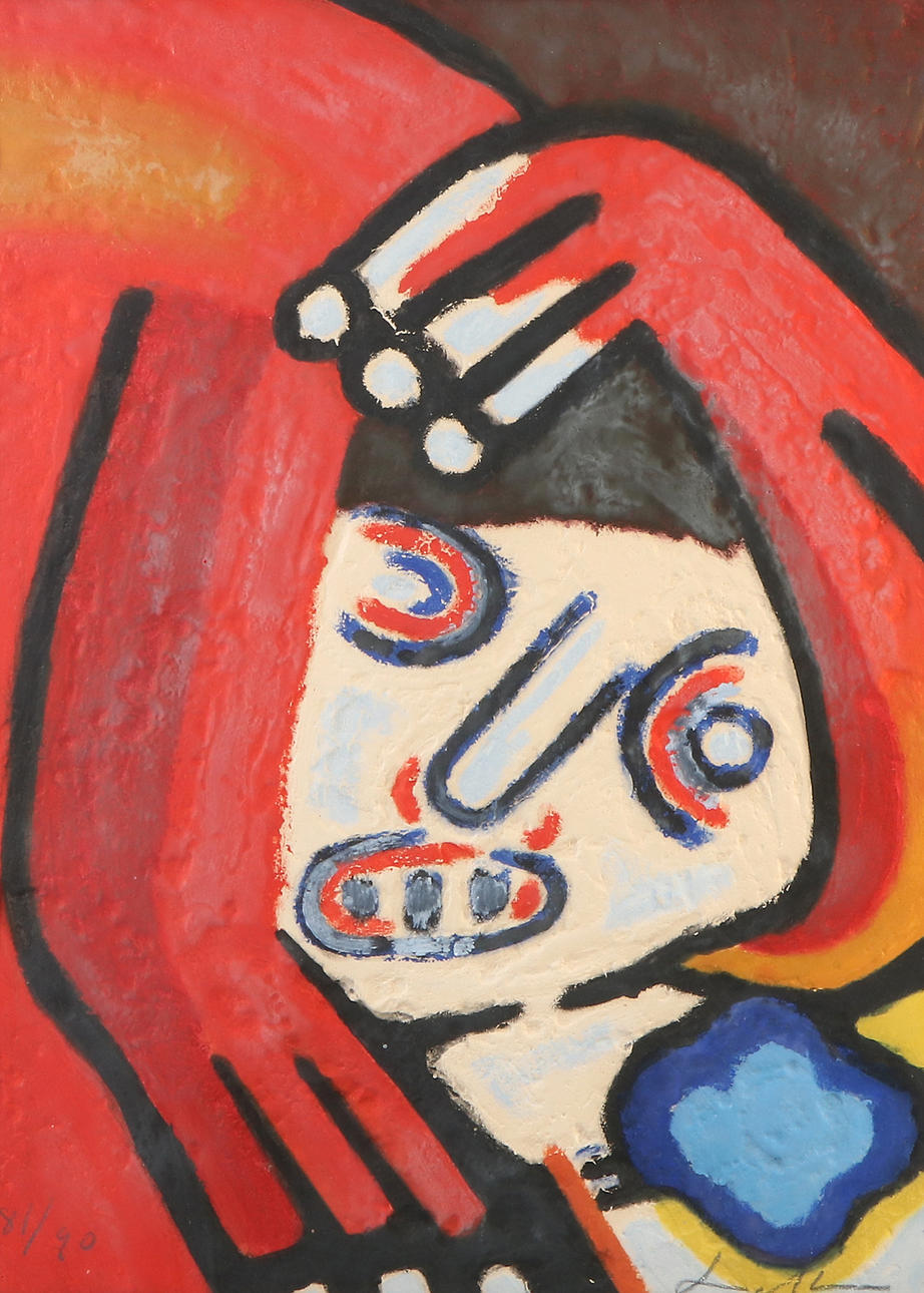 BENGT LINDSTRÖM. Carborundum etching, 81/90. Figure composition. Signed.