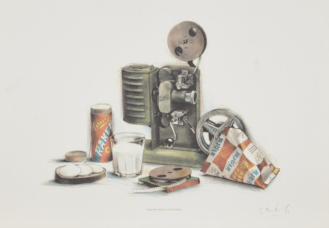 LASSE ÅBERG. “before the television”, color lithograph, signed.