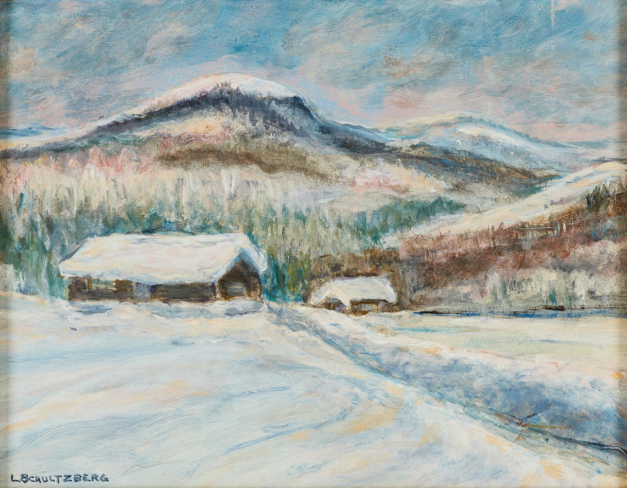 LENNART SCHULTZBERG (1908–2001). Winter motifs, 2 pieces, signed L. Schultzberg, dated 1982 or -78, oil on canvas or paper pan.