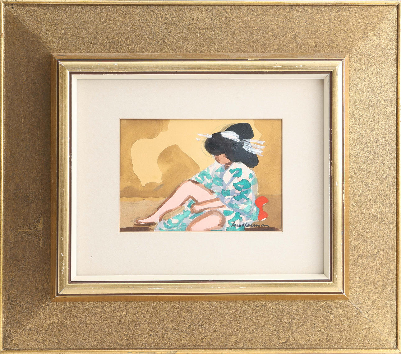 LARS NORRMAN. Geisha, mixed media on paper, signed.