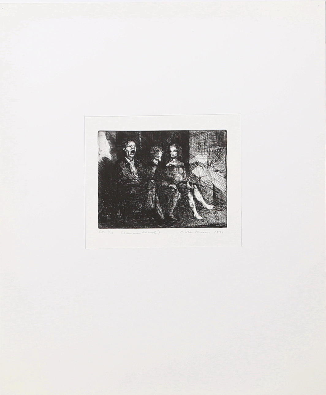 PETER MARTENSEN. Sammenkomst, etsning nr E.T. 1/10, signerad M Martensen och daterad 1991.