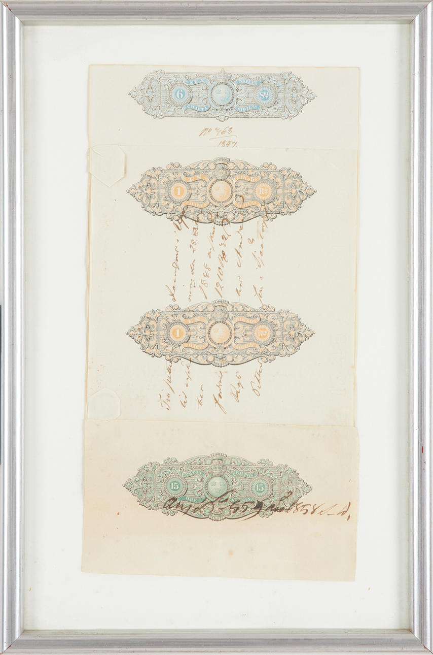 STAMP MARKS, Sweden, 19th century, framed.