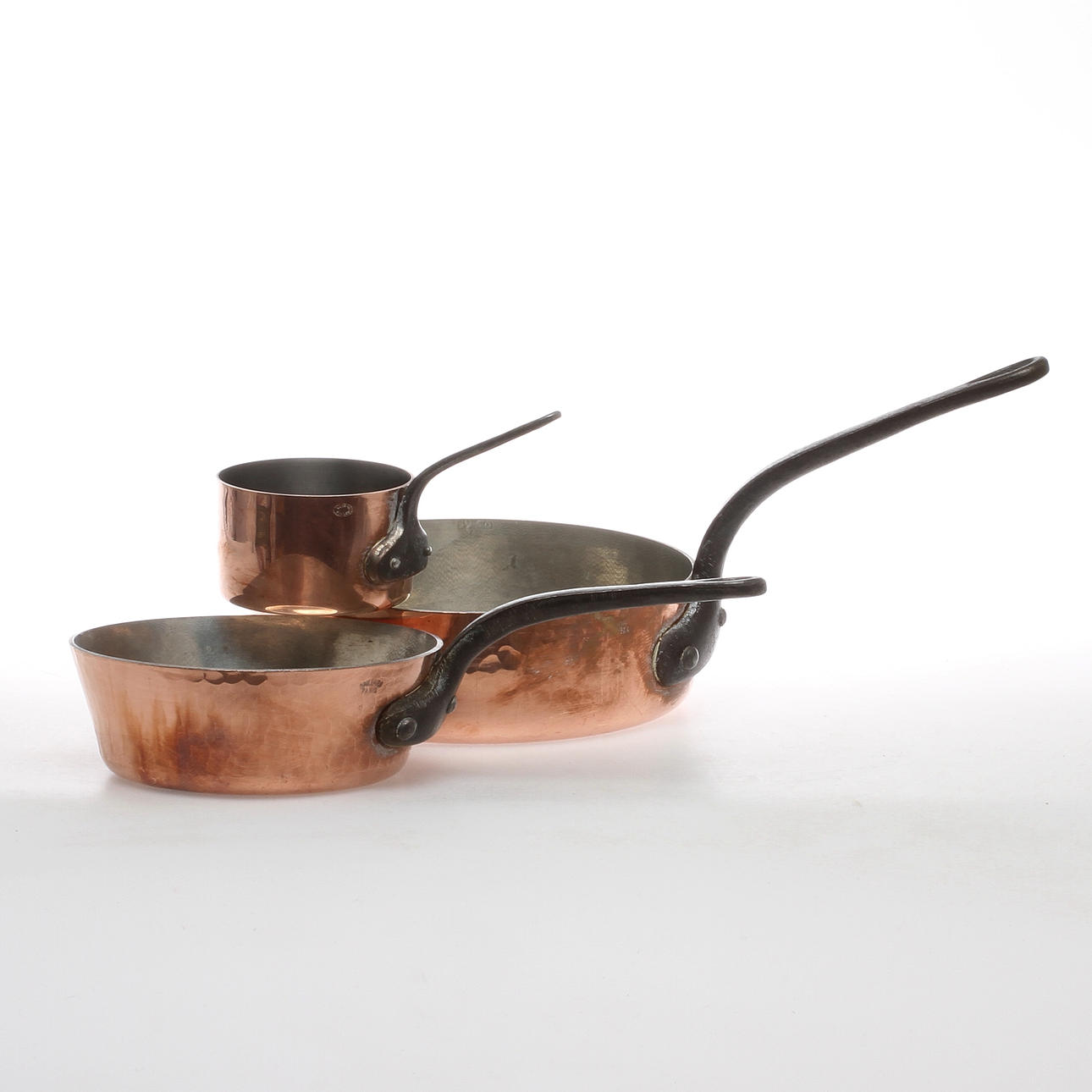 TRAKTÖRPANNOR, 3 st, koppar, Gaillard, Paris, Frankrike.