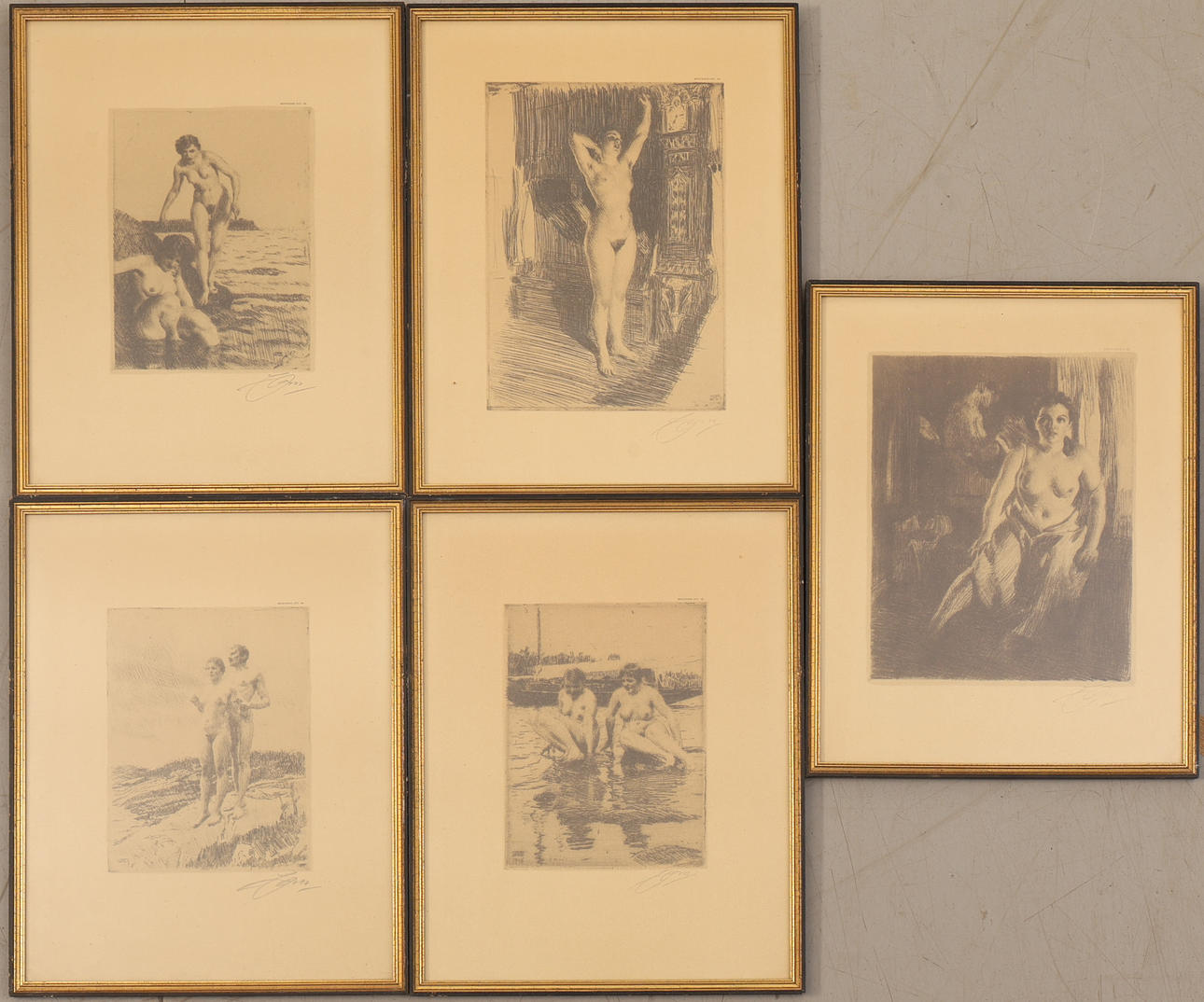 ANDERS ZORN. After. 5 lithographic prints. Bengtsson's litho.