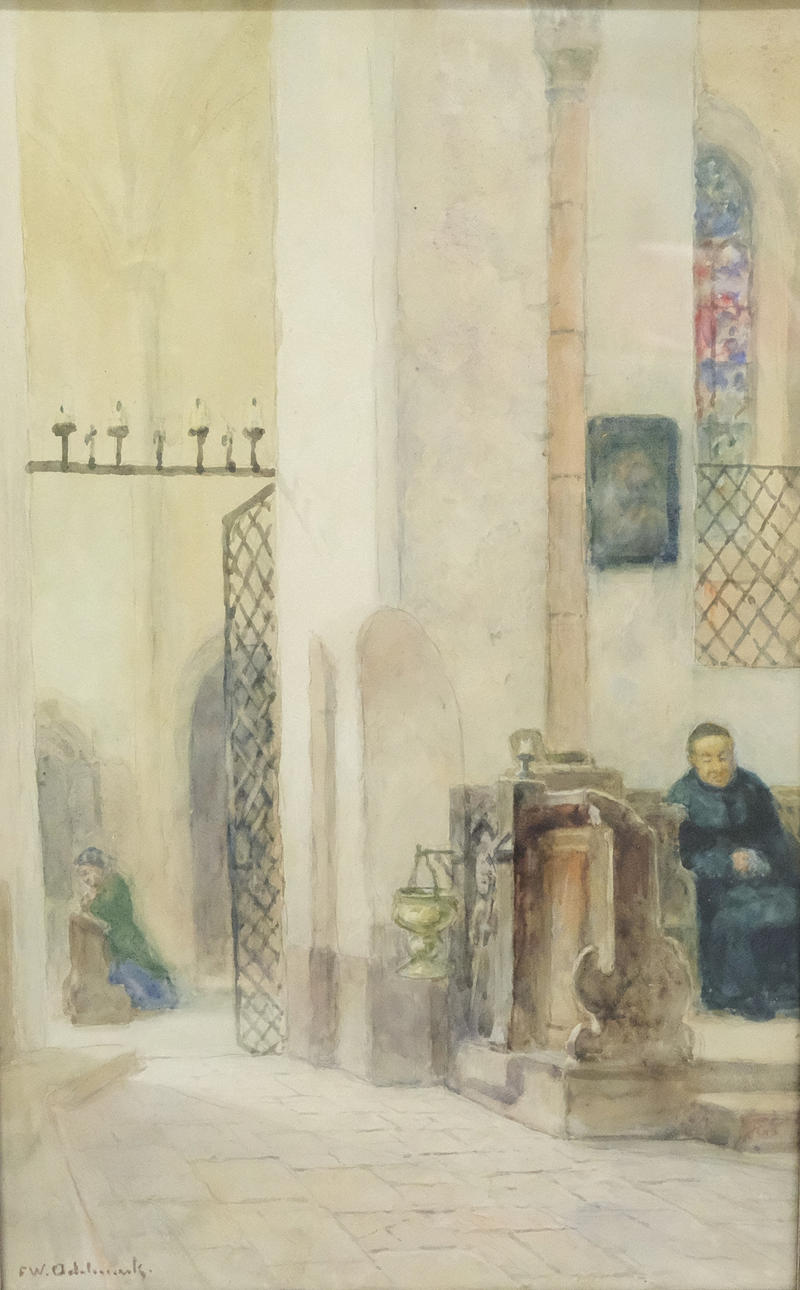 FRANS WILHELM ODELMARK. WATERCOLOR, INTERIOR.