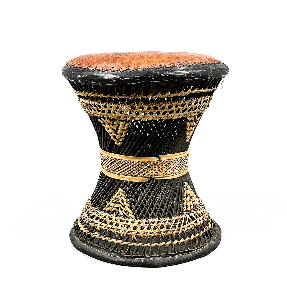 A stool, rattan, leather, oriental, 20th century.