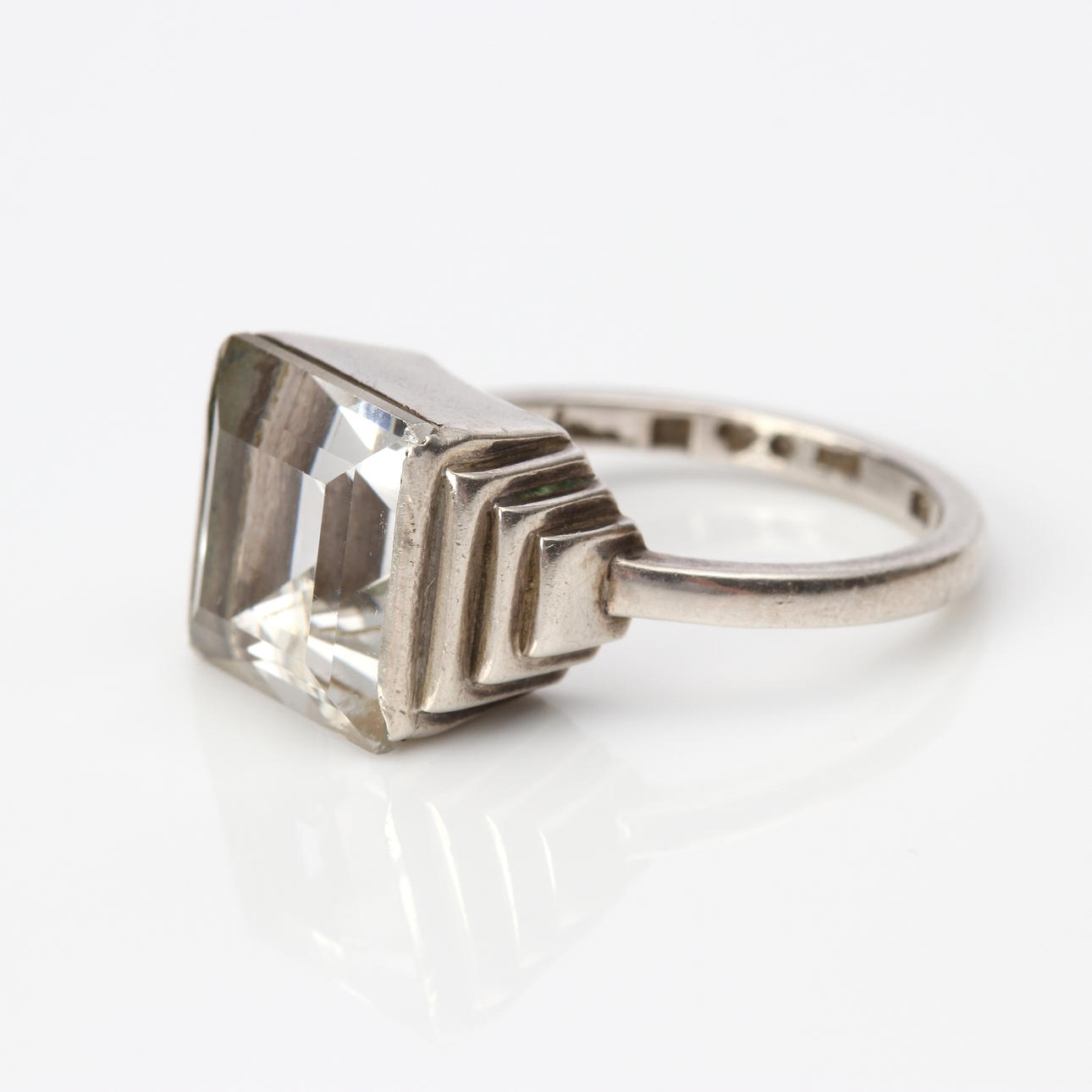 WIWEN NILSSON. RING WITH ROCK CRYSTAL. Sterling silver, Lund 1947.