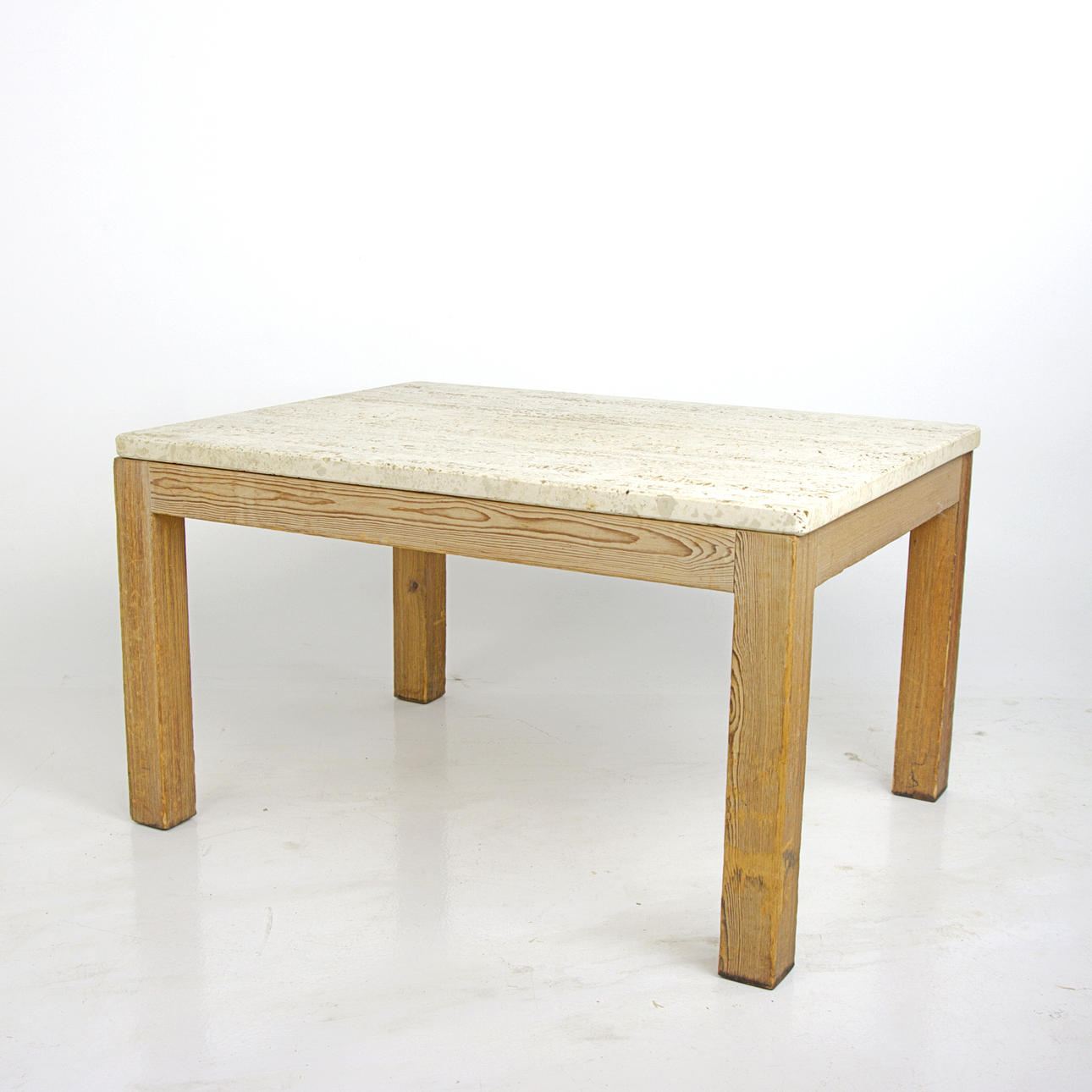 A side table, frame of pine, travertine board, 1970/80s.